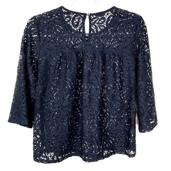LOFT Dark Blue Lace Crochet 3/4 Sleeve Top XS - Picture 4 of 5